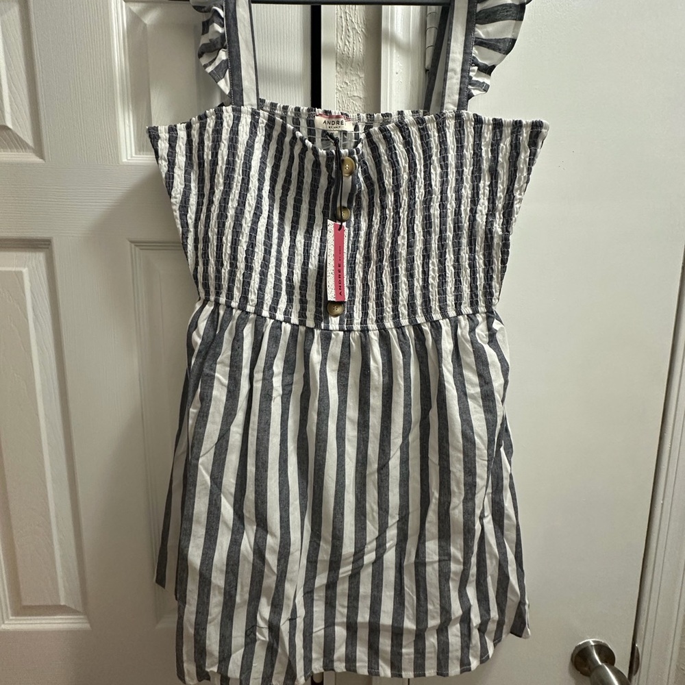 ANDREE BY UNIT Navy and White Striped Romper